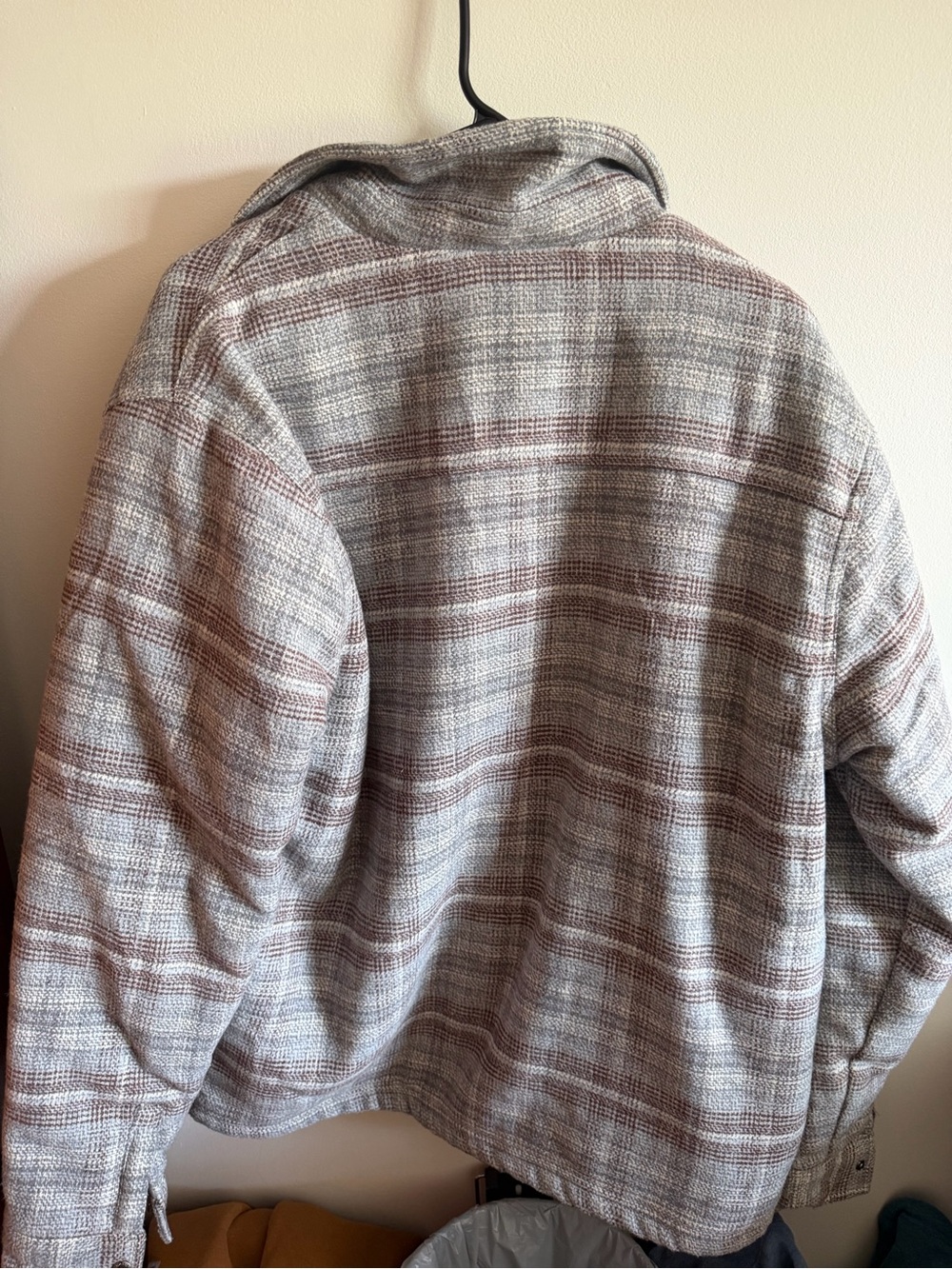 Cotton On Taupe & Cream Plaid Sherpa Jacket - Picture 5 of 6